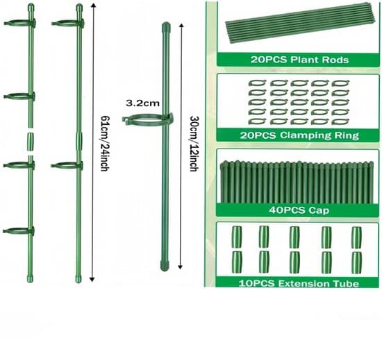 20-stjälk 30 cm plastväxtstöd - med ringar/klämmor