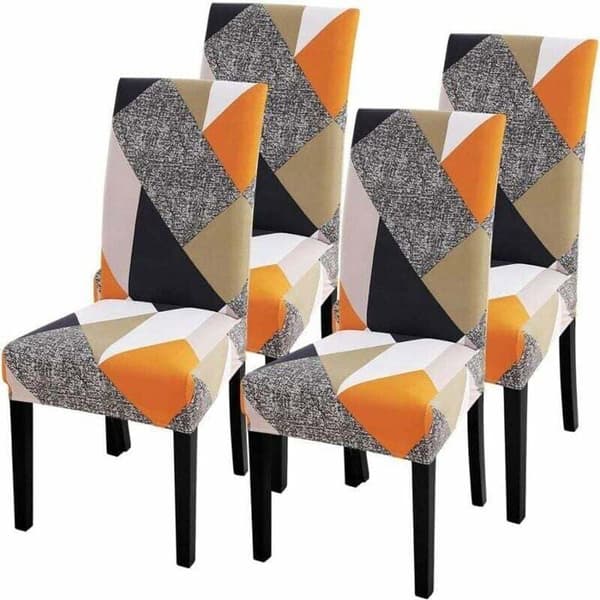 Tvättbara stolsöverdrag med tryck (gul, 4-pack)