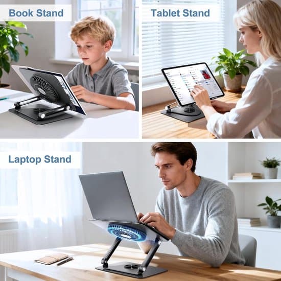 Bærbar computerstander med magnetisk RGB-køler, 360° rotation, grå