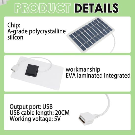 - Bærbart 2W solpanel med USB til smartphones og powerbanks