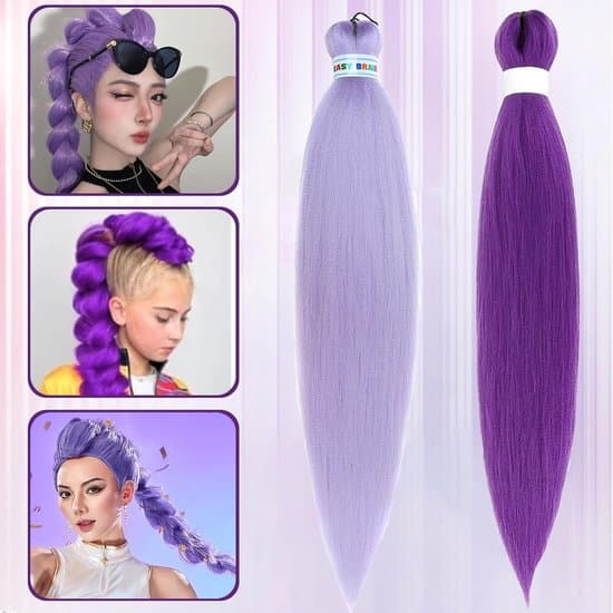 3-pack försträckta flätade hårförlängningar hästsvansset för cosplay (lila, 68 cm)