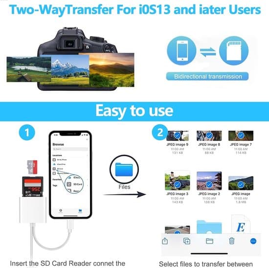 iPhone SD-kortlæser – 2-i-1 Lightning til SD, til iPhone og iPad