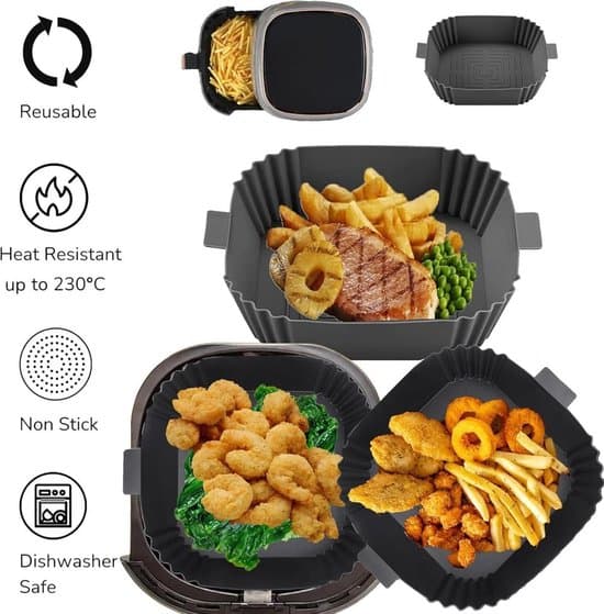 Firedelt silikone bageformssæt til airfryere - airfryer bagepapir, silikone bageform, airfryer tilbehør, silikone bageform (grå)