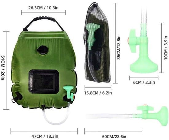20L Solaropvarmet Campingbruserpose med Slange og Brusehoved (Grøn)