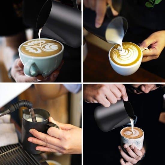 Sort 350 ml mælkeskummer i rustfrit stål til espresso og cappuccino