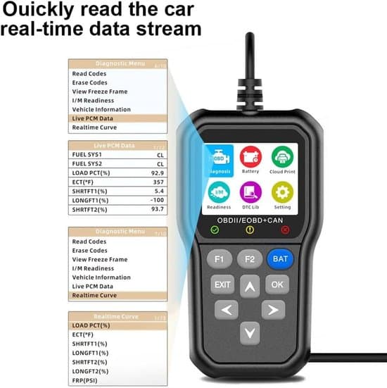 OBD2-scanner – Motorfejlkoder med livedata – Batterimonitor – Diagnosescanner til OBDII/EOBD/JOBD+CAN-køretøjer – til 1996 eller nyere