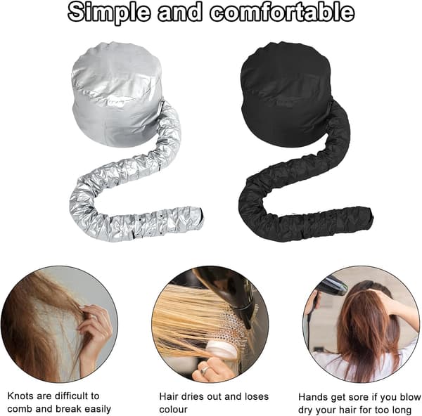 4-delt hårtørrehætte til hårpleje, permanent og styling - sølv + sort