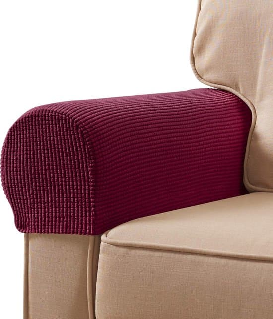 Röda 2-pack armstödsskydd i polyesterfiber, elastiska, halkfria och reptåliga