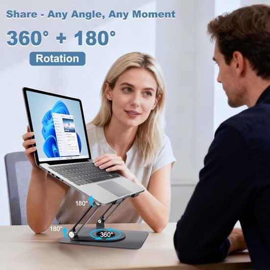 Bærbar computerstander med magnetisk RGB-køler, 360° rotation, grå