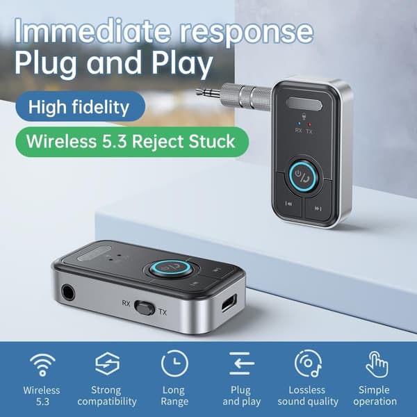 Bluetooth-lydadapter til bilbrug, 2-i-1 trådløs sender