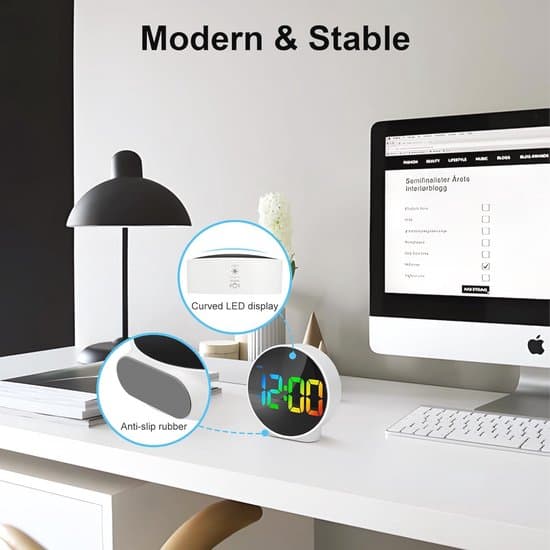 Digital väckarklocka med böjd LED-display och dubbla larm