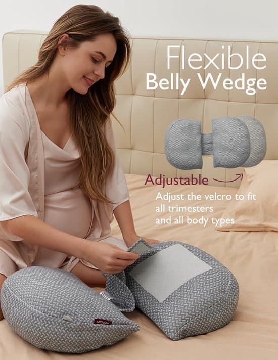 W-formad gravidkudde, ergonomisk sidokudde, justerbar resekudde, stöder mage, rygg och höfter.