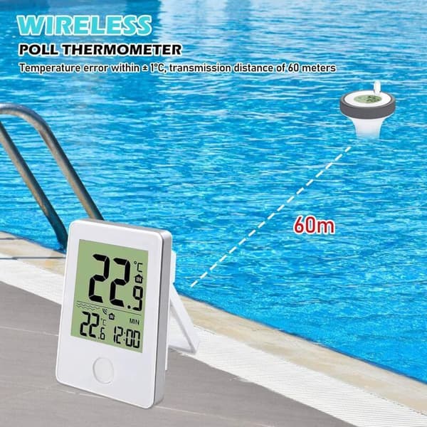Flydende pooltermometer. Digitalt pooltermometer. Trådløst digitalt termometer med LCD-skærm. Indendørs/udendørs termometer med digital...