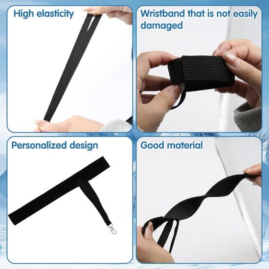 Håndledsremme - 4-pak 25 x 2,5 cm elastiske handskesnore med nøglering - sort
