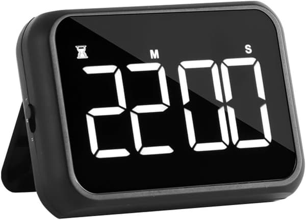 Køkkentimer/tidsstyring til studerende, nedtællingstimer til bageundervisning, LED-displaytimer (sort).