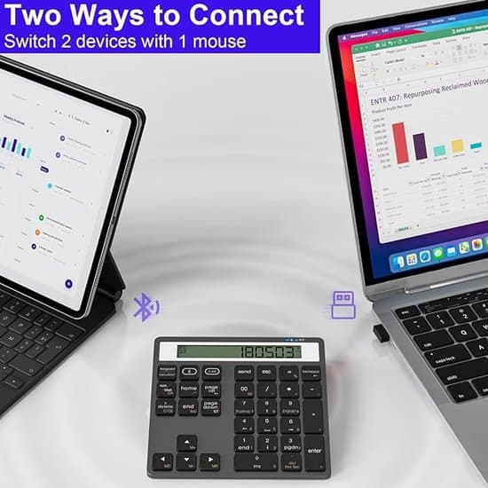 2-i-1 Bluetooth/Trådbunden Numerisk Tangentbordsräknare - Silver