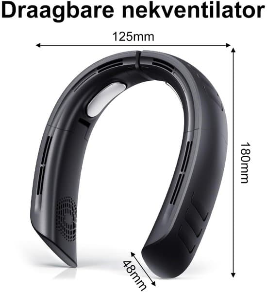 Halsventilator, 6000mAh USB genopladelig, 360° foldbart design, Sort