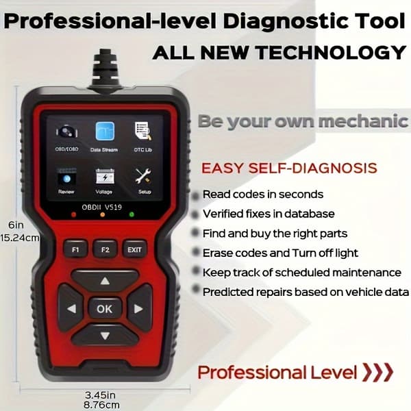 Professionelle OBDII-diagnoseværktøjer til køretøjsdiagnostik, inklusive en fuldt udstyret OBD2 EOBD-kodelæser-scanner.