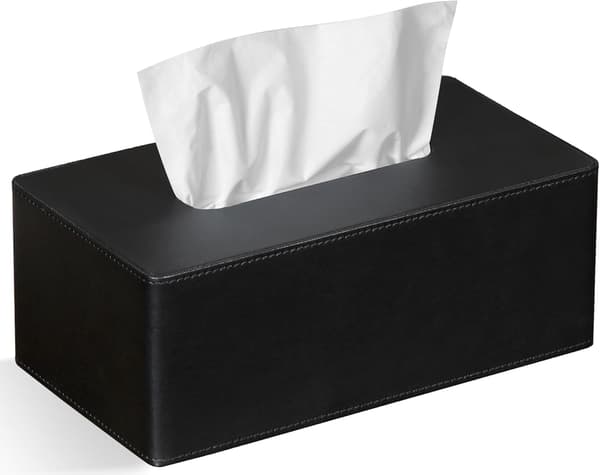 Rektangulær PU-læder tissueboks, badeværelsesdekoration, toiletbord tissueboks (sort)