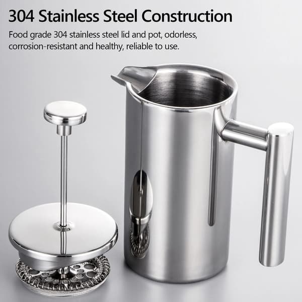 Kaffemaskine i rustfrit stål, isoleret tekande, stempelkande - 1000ml