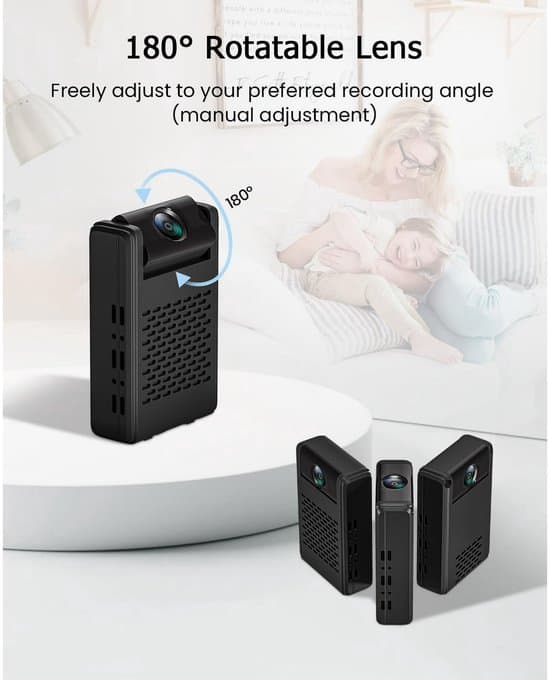 Minisäkerhetskamera - 4K HD WiFi - 180° roterande lins - Svart