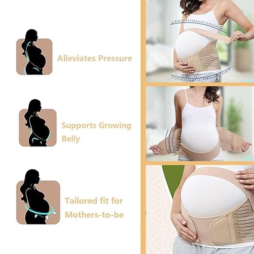Maternity support belt with back support, abdominal support, pregnancy support belt, waist support, black L-shaped
