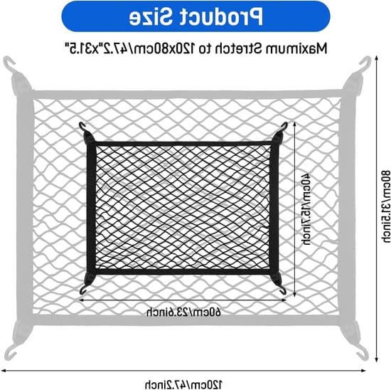 Bagagerumsnet - Justerbart elastisk net - Effektiv pladsudnyttelse - Sort - Bagageorganiseringsnet - Velegnet til SUV'er og andre køretøjer...