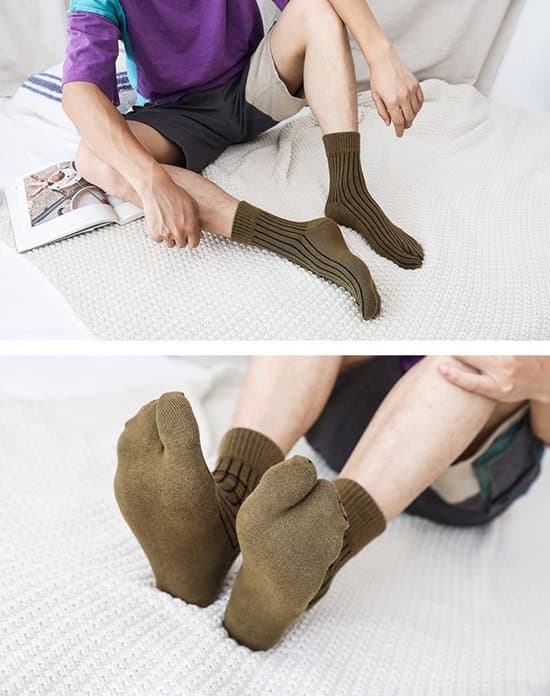 Tabi-strumpor, 5-pack, japanska V-ringade split-toe strumpor, unisex, randiga bomullstofflor, värdepaket.