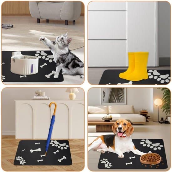 Fodermåtte til hunde og katte, 60x40cm Superabsorberende kattefodermåtte, hurtigtørrende, vandtæt og skridsikker