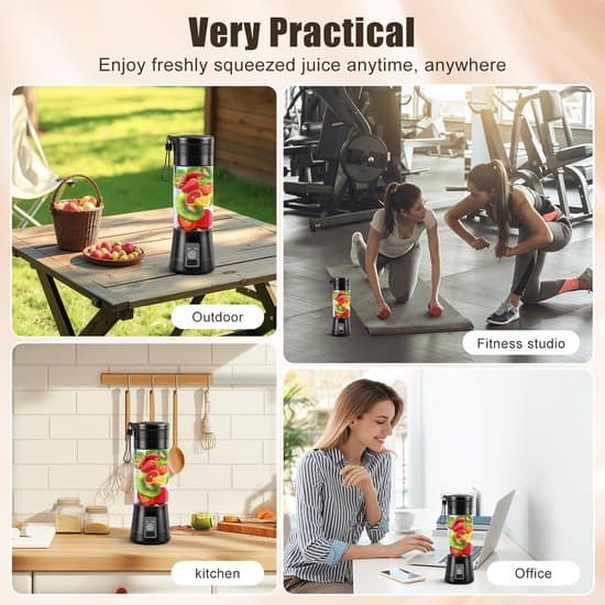 Bærbar Blender - Smoothie Maker - Lav sunde drinks - 10 knive i rustfrit stål - 380 ml - Sort