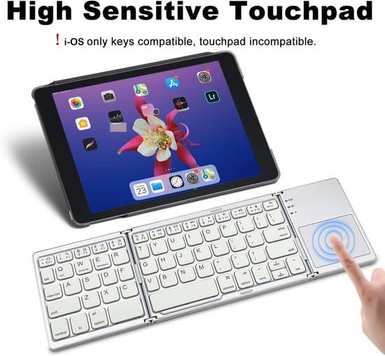Sammenfoldeligt Bluetooth-tastatur med touchpad, trådløst minitastatur til pc, tablet, Android og smartphone – sølv