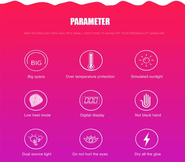 36W 12-LED nagellampa med timer, digital display, 3 timerinställningar - vit