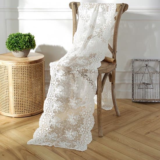 Vit 40x100 cm fransk 3D-broderad spets rektangulär bordslöpare