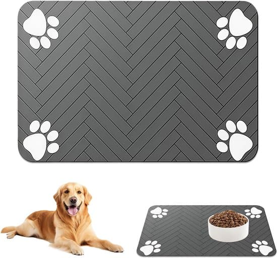 Fodermåtte til hunde og katte 50 x 30 cm - Absorberende fodermåtte - Hurtigtørrende fodermåtte til mad og vand