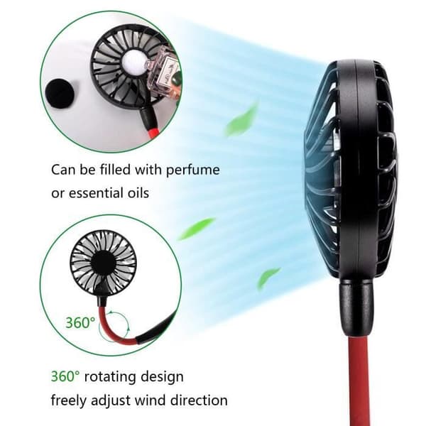 Bærbar ventilator - Opgraderet version - Sort - Genopladelig - Håndfri