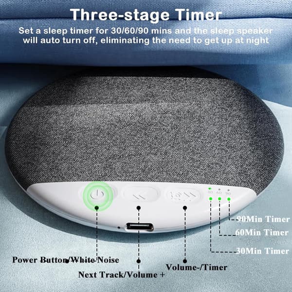 Mini knogleledning under-pude Bluetooth søvnhjælpshøjttaler med hvid støj-timer (blå)