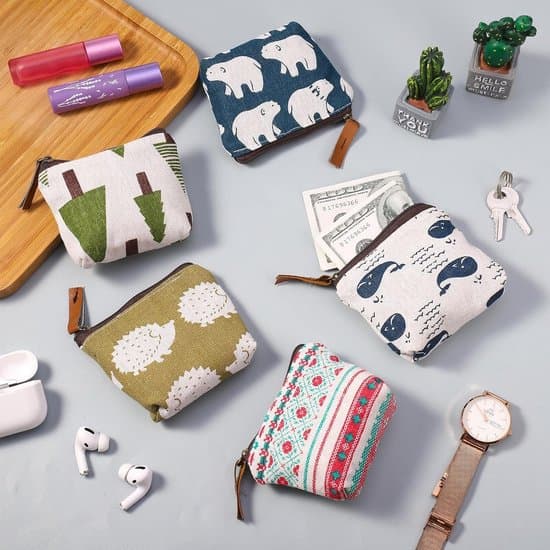Set med 5 Mini Canvas Plånböcker, Barnmyntväskor, Multifunktionella Kosmetikväskor med Dragkedja, Flerfärgad.