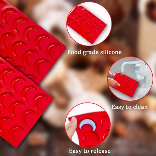 2-pack silikon halvmåne kakformar, vanilj halvmåne formar och bakplåtar