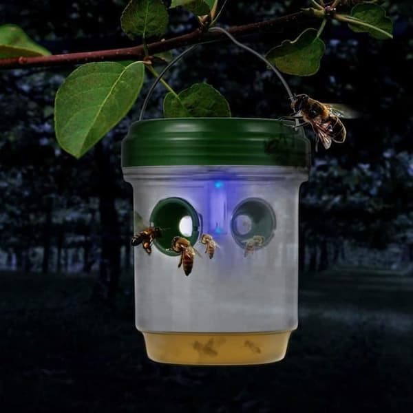 2-delad LED-fruktflugfälla, flugfälla, geting- och myggsolcells-LED-flugfälla, utomhusgetingfälla, bi- och getingfälla