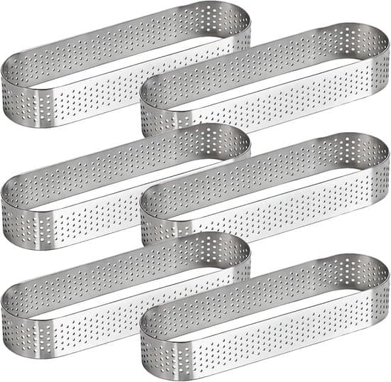 Kageringe, 6-pak, 13x4,5x2 cm, rustfrit stål, sølv, kageforme, bageforme, mousseforme, bageforme, moussekageforme