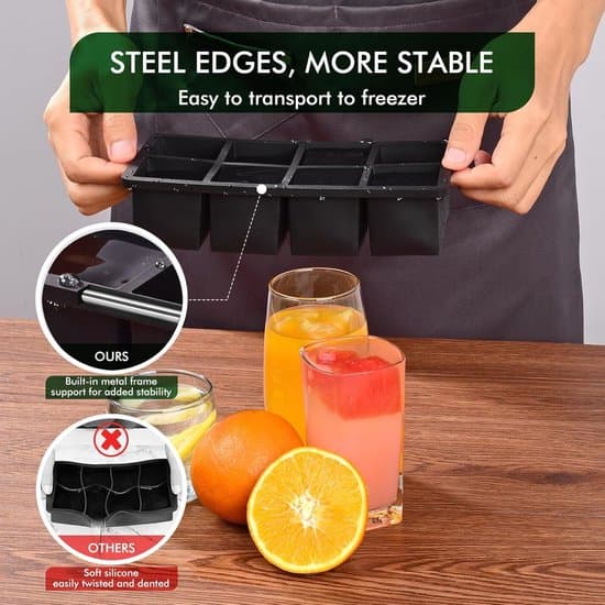 2-pack stora isbitsformar i silikon med lock - stapelbara 8-kubformar för cocktails/whisky/kaffe