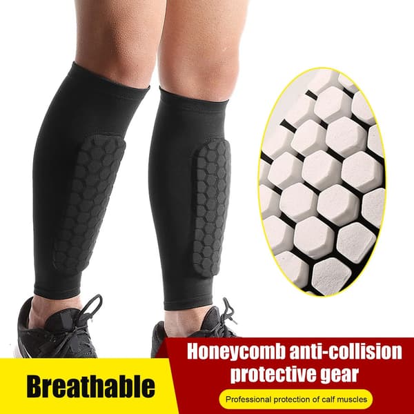 To par fodboldbenskinner - Kompression Honeycomb Polstring - Voksne Børn - Sort M