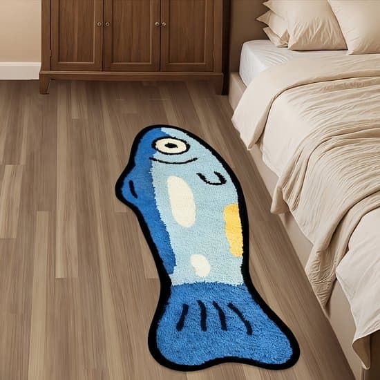 Blå fiskemønstret gulvmåtte - 60cm x 90cm - Sort