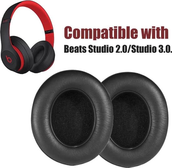 Ørepuder i syntetisk læder, kompatible med Beats Studio 2.0/Studio 3.0, sorte.