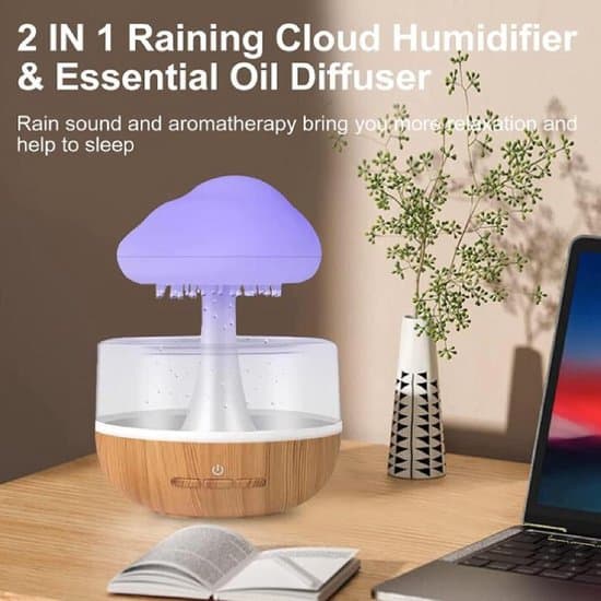 RainCloud luftfugter med vanddråbe-svampedesign og 7-farvet aroma diffuser