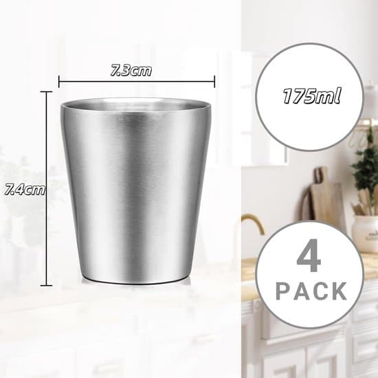 Silver 4-pack 175 ml dubbelväggiga drickskoppar i rostfritt stål