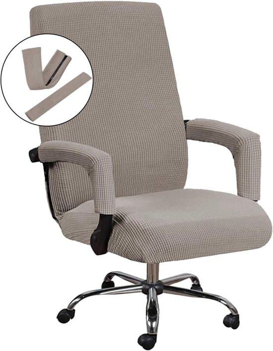 Kontorstolbetræk - Elastisk computerstolbetræk med armlæn - Størrelse L - Gråbrun - Polyester