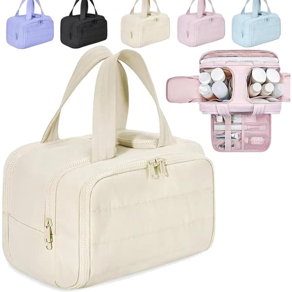 Beige Stor Fluffig Necessär med 4 Fack