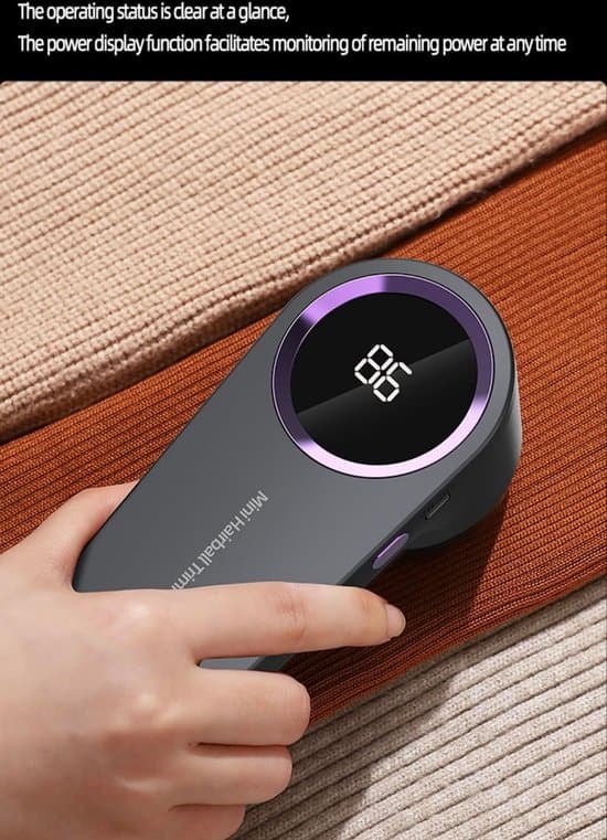 Genopladelig elektrisk fnugfjerner med LED-display og ekstra blade (grå)