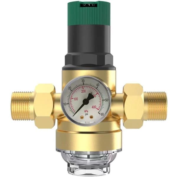 Vandtryksreducerende ventil, DN20 3/4 tommer messing trykregulator, justerbar trykregulator med trykmåler.